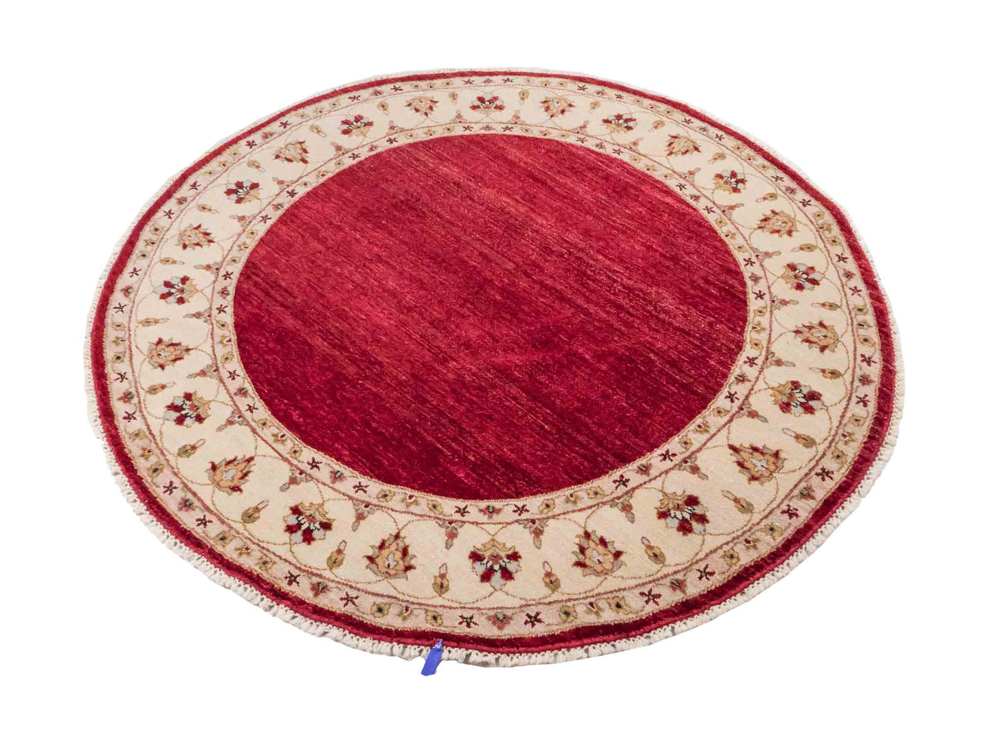 Runder, handgeknüpfter Ziegler Farahan Orientteppich von Khademi aus Wolle, rot, beige. Klassisch-traditionell von Hand geknüpft in Afghanistan. Größe: 150 cm x 150 cm. Teppichnummer: SB3-1135 | Jupiter Intl.