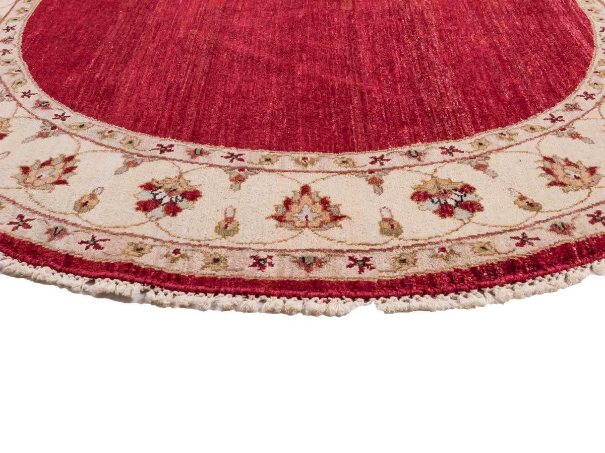 Runder, handgeknüpfter Ziegler Farahan Orientteppich von Khademi aus Wolle, rot, beige. Klassisch-traditionell von Hand geknüpft in Afghanistan. Größe: 150 cm x 150 cm. Teppichnummer: SB3-1135 | Jupiter Intl.