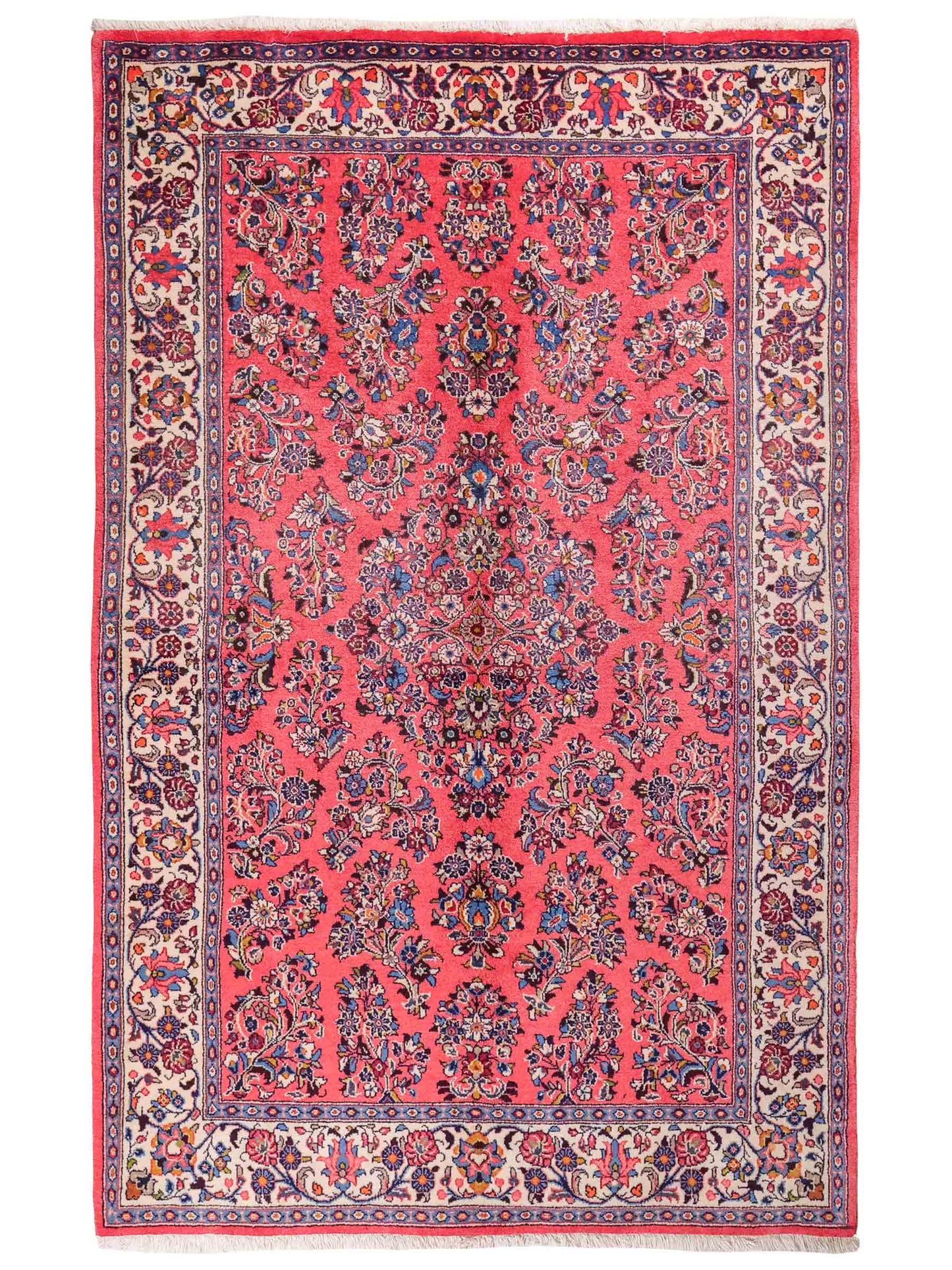 Feiner, handgeknüpfter Sarough Perserteppich von Khademi aus Wolle, rot. Persischer Orientteppich. Von Hand geknüpft in Iran. Größe: 210 cm x 130 cm. Teppichnummer: SB3-1113. Verkauf durch Jupiter Intl.