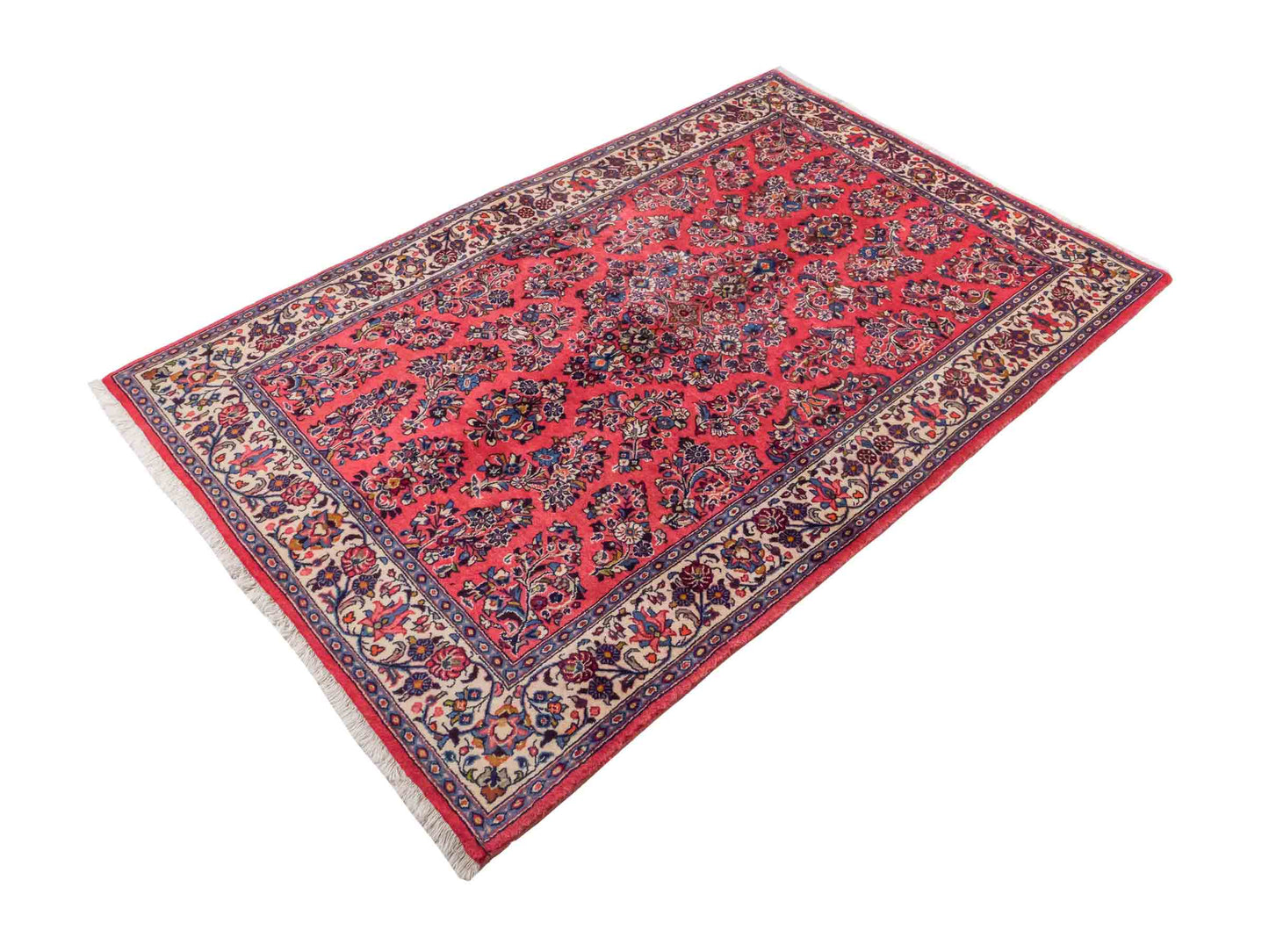 Feiner, handgeknüpfter Sarough Perserteppich von Khademi aus Wolle, rot. Persischer Orientteppich. Von Hand geknüpft in Iran. Größe: 210 cm x 130 cm. Teppichnummer: SB3-1113. Verkauf durch Jupiter Intl.