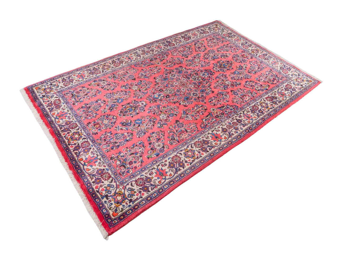 Feiner, handgeknüpfter Sarough Perserteppich von Khademi aus Wolle, rot. Persischer Orientteppich. Von Hand geknüpft in Iran. Größe: 210 cm x 130 cm. Teppichnummer: SB3-1113. Verkauf durch Jupiter Intl.