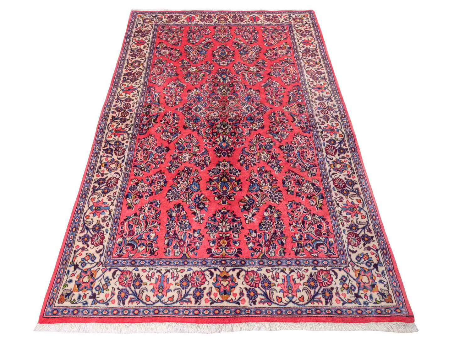 Feiner, handgeknüpfter Sarough Perserteppich von Khademi aus Wolle, rot. Persischer Orientteppich. Von Hand geknüpft in Iran. Größe: 210 cm x 130 cm. Teppichnummer: SB3-1113. Verkauf durch Jupiter Intl.