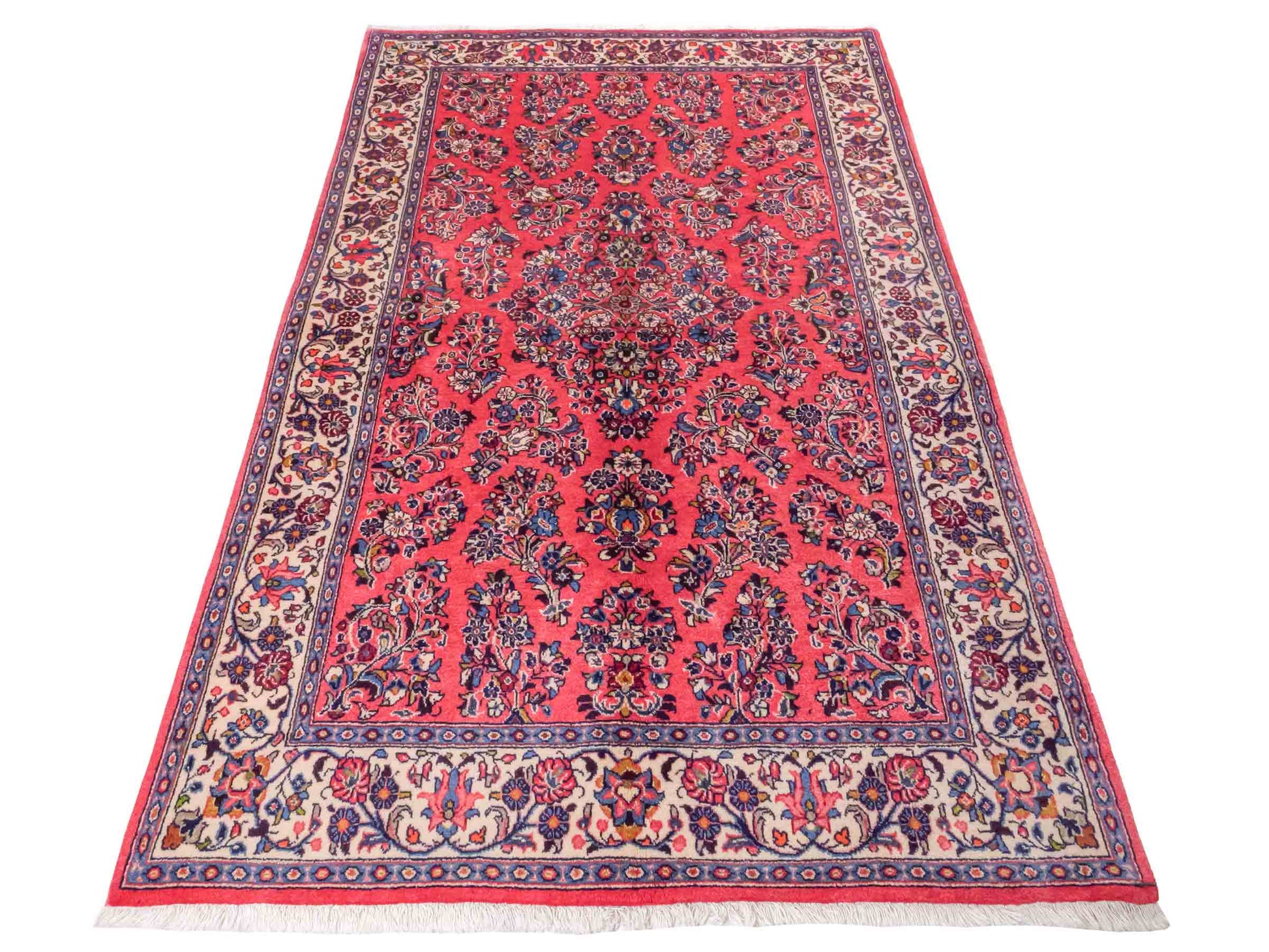 Feiner, handgeknüpfter Sarough Perserteppich von Khademi aus Wolle, rot. Persischer Orientteppich. Von Hand geknüpft in Iran. Größe: 210 cm x 130 cm. Teppichnummer: SB3-1113. Verkauf durch Jupiter Intl.