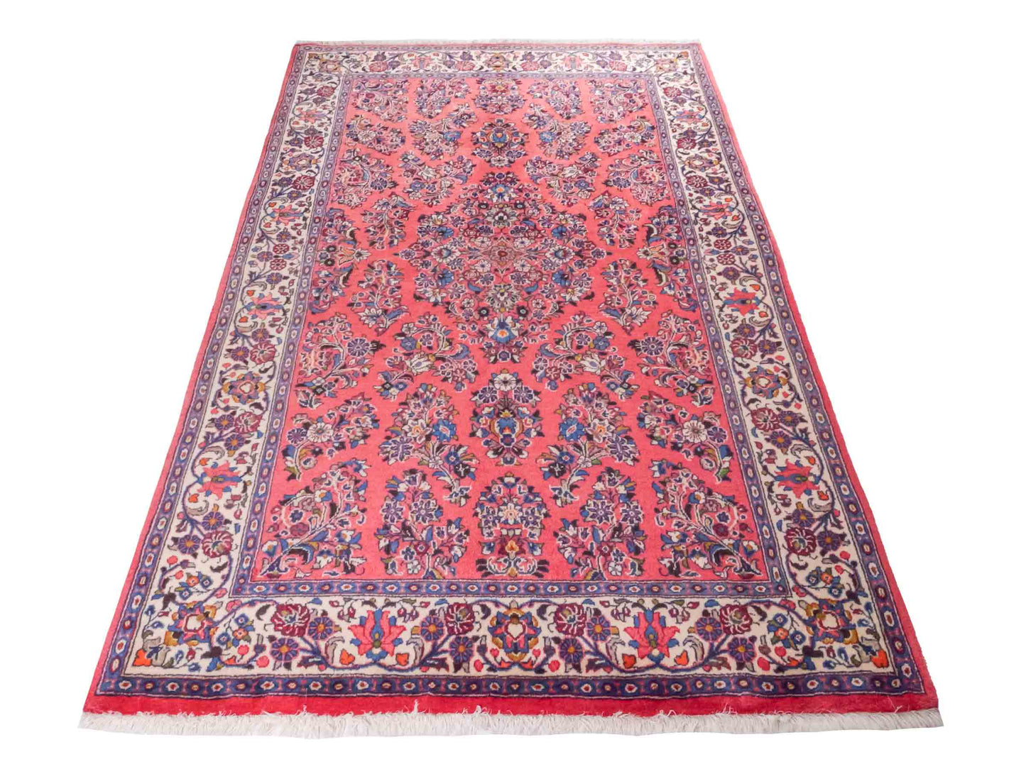 Feiner, handgeknüpfter Sarough Perserteppich von Khademi aus Wolle, rot. Persischer Orientteppich. Von Hand geknüpft in Iran. Größe: 210 cm x 130 cm. Teppichnummer: SB3-1113. Verkauf durch Jupiter Intl.