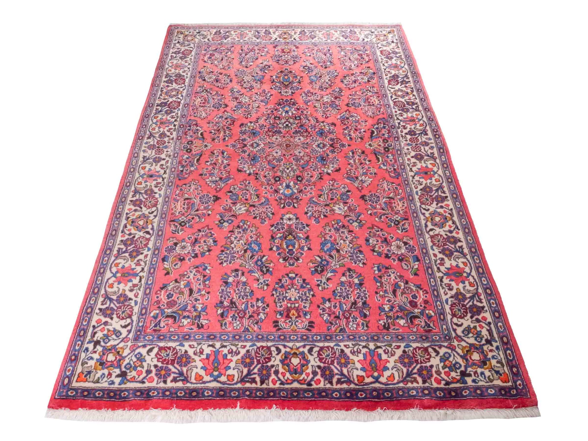 Feiner, handgeknüpfter Sarough Perserteppich von Khademi aus Wolle, rot. Persischer Orientteppich. Von Hand geknüpft in Iran. Größe: 210 cm x 130 cm. Teppichnummer: SB3-1113. Verkauf durch Jupiter Intl.
