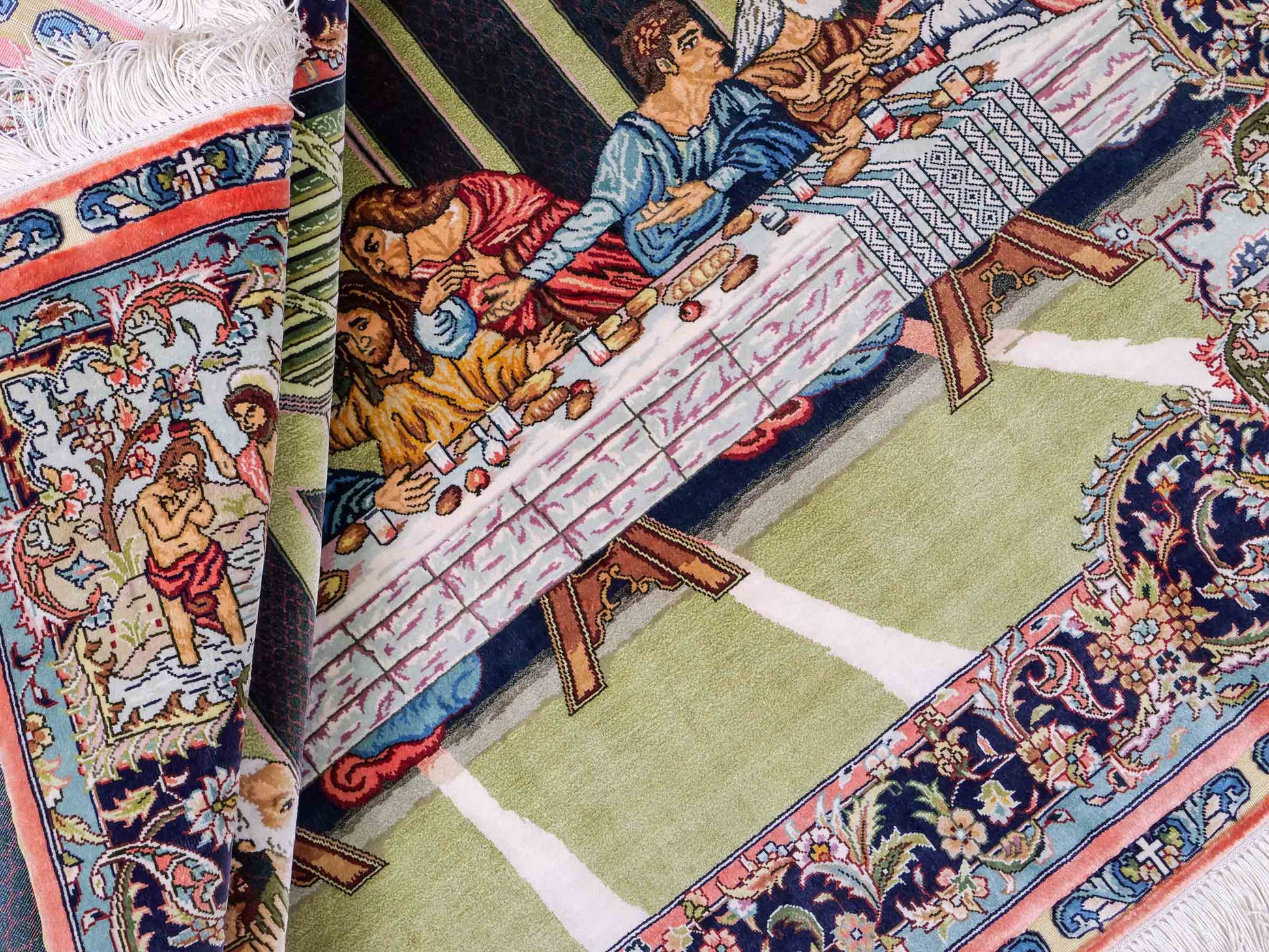 Sehr feiner, handgeknüpfter Khademi Ghom Orientteppich aus Seide, multicolor. 125x90 cm. Vertrieb durch Jupiter Intl.