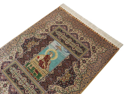 Sehr feiner, handgeknüpfter Khademi Ghom Orientteppich aus Seide, beige, braun, creme. 130x94 cm. Vertrieb durch Jupiter Intl.
