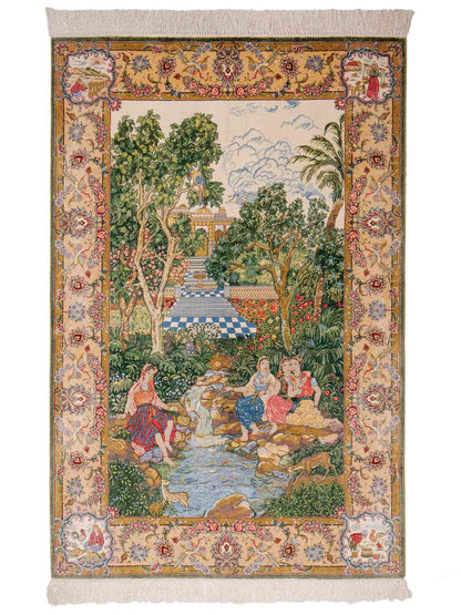 Sehr feiner, handgeknüpfter Khademi Ghom Orientteppich aus Seide, grün. 139x95 cm. Vertrieb durch Jupiter Intl.