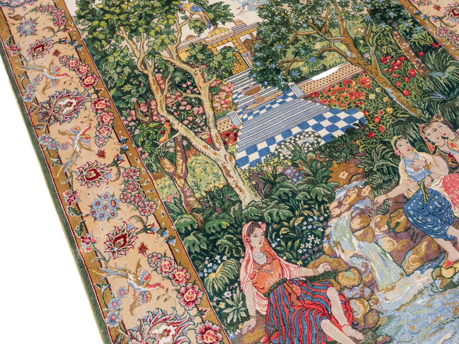 Sehr feiner, handgeknüpfter Khademi Ghom Orientteppich aus Seide, grün. 139x95 cm. Vertrieb durch Jupiter Intl.