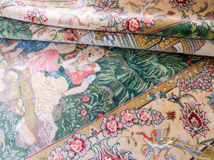 Sehr feiner, handgeknüpfter Khademi Ghom Orientteppich aus Seide, grün. 139x95 cm. Vertrieb durch Jupiter Intl.