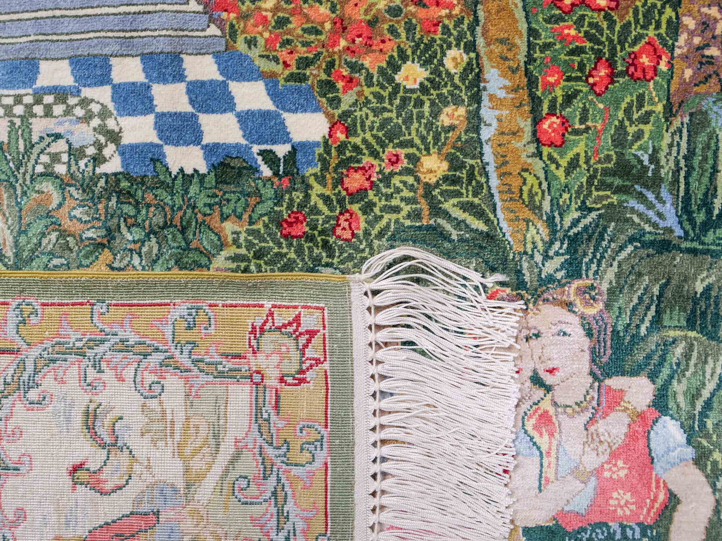 Sehr feiner, handgeknüpfter Khademi Ghom Orientteppich aus Seide, grün. 139x95 cm. Vertrieb durch Jupiter Intl.