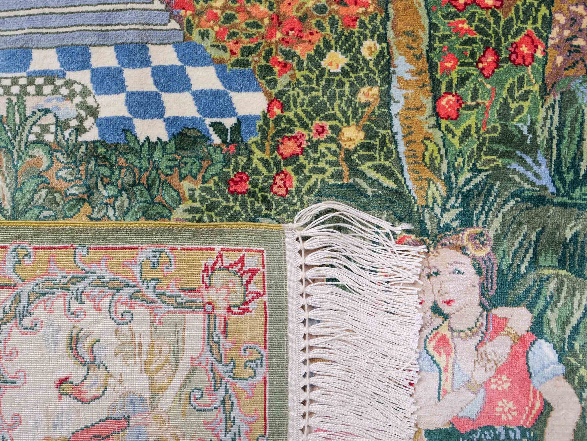 Sehr feiner, handgeknüpfter Khademi Ghom Orientteppich aus Seide, grün. 139x95 cm. Vertrieb durch Jupiter Intl.