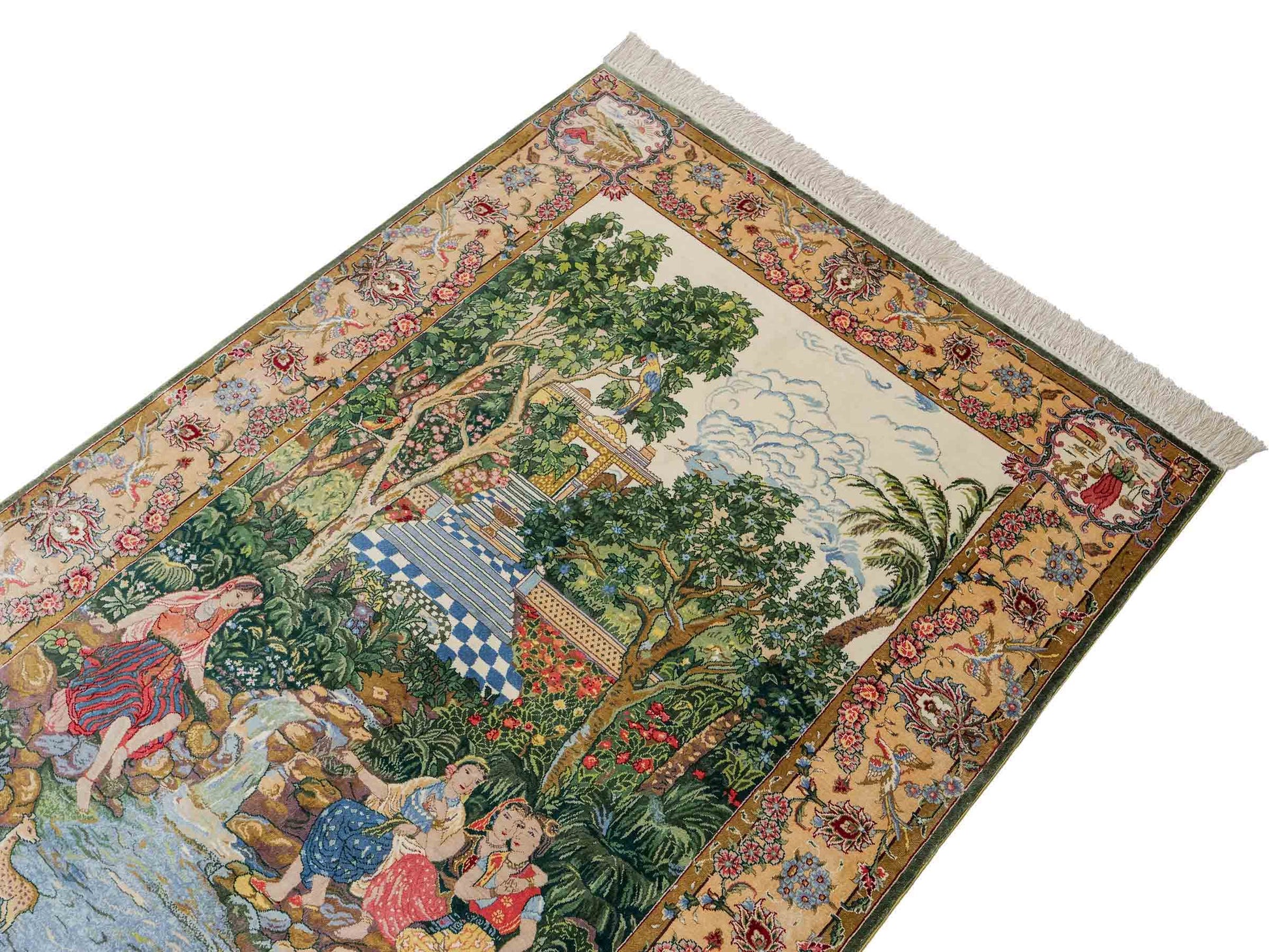 Sehr feiner, handgeknüpfter Khademi Ghom Orientteppich aus Seide, grün. 139x95 cm. Vertrieb durch Jupiter Intl.