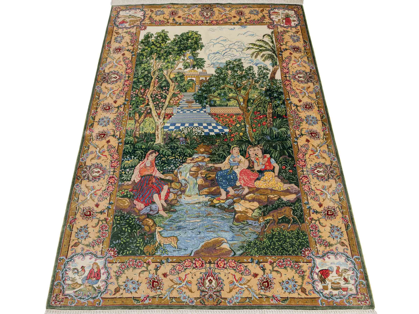 Sehr feiner, handgeknüpfter Khademi Ghom Orientteppich aus Seide, grün. 139x95 cm. Vertrieb durch Jupiter Intl.