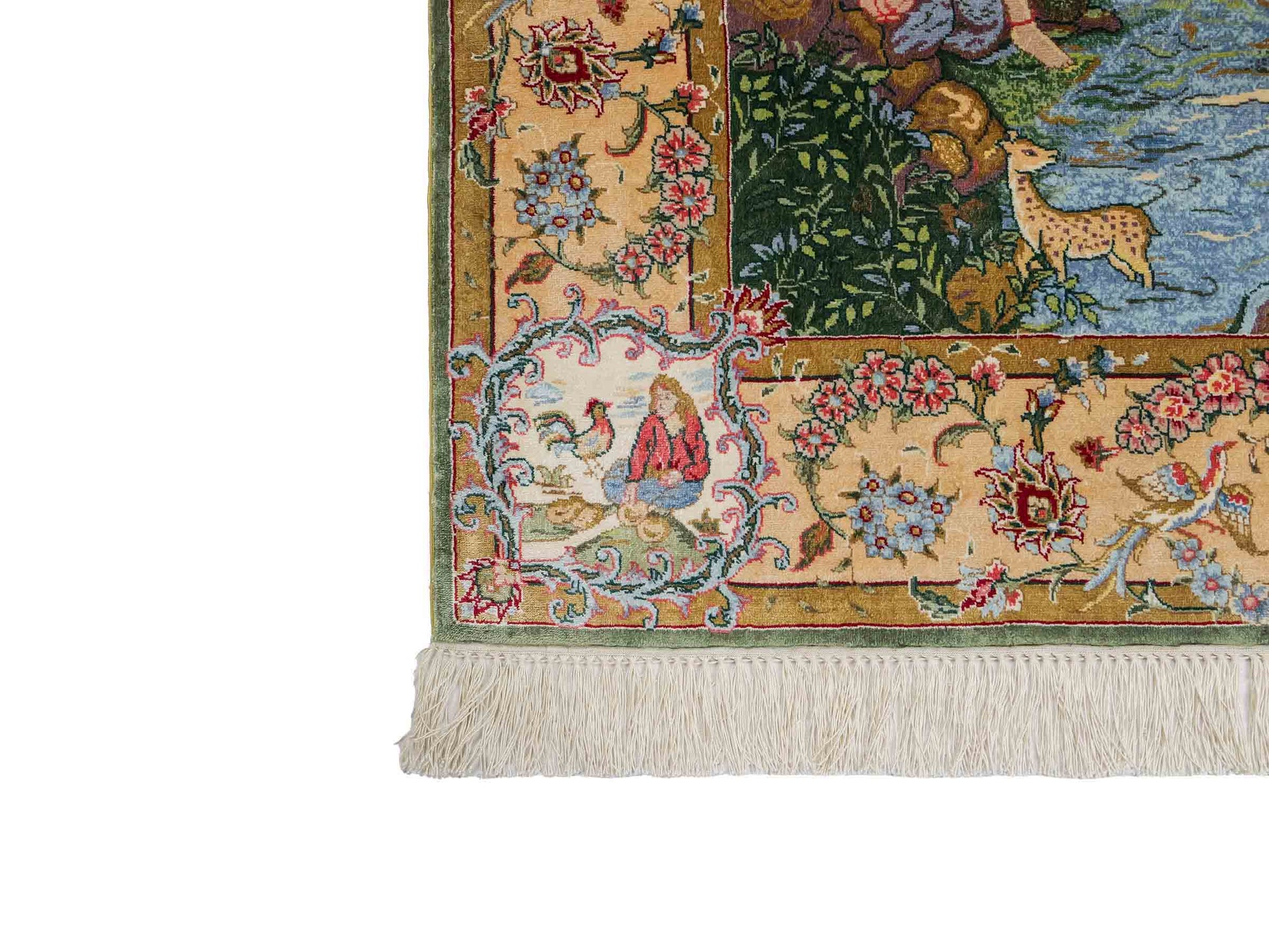 Sehr feiner, handgeknüpfter Khademi Ghom Orientteppich aus Seide, grün. 139x95 cm. Vertrieb durch Jupiter Intl.