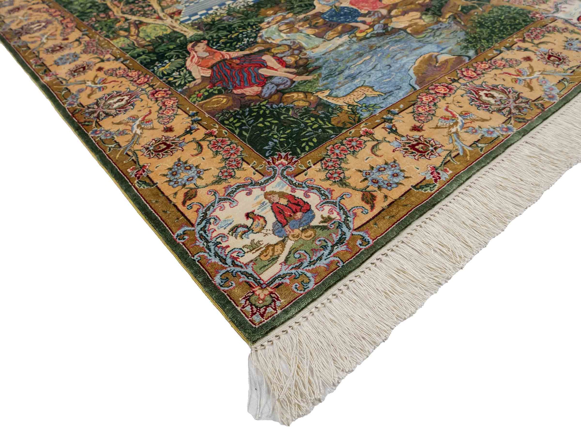 Sehr feiner, handgeknüpfter Khademi Ghom Orientteppich aus Seide, grün. 139x95 cm. Vertrieb durch Jupiter Intl.