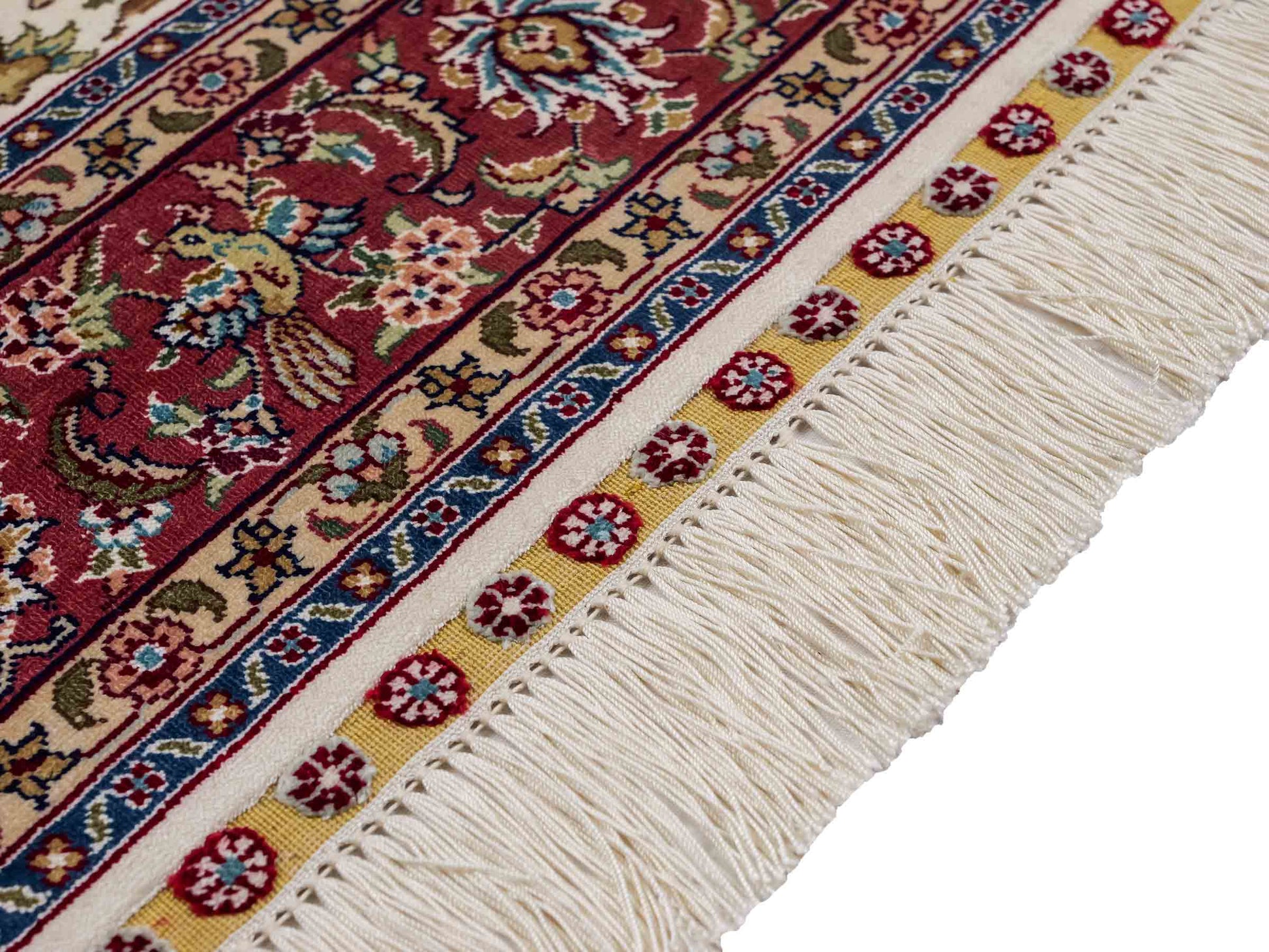 Sehr feiner, handgeknüpfter Khademi Orientteppich mit Ghom Design aus reiner Seide, creme, weiß, rosa. 140x94 cm. Vertrieb durch Jupiter Intl.