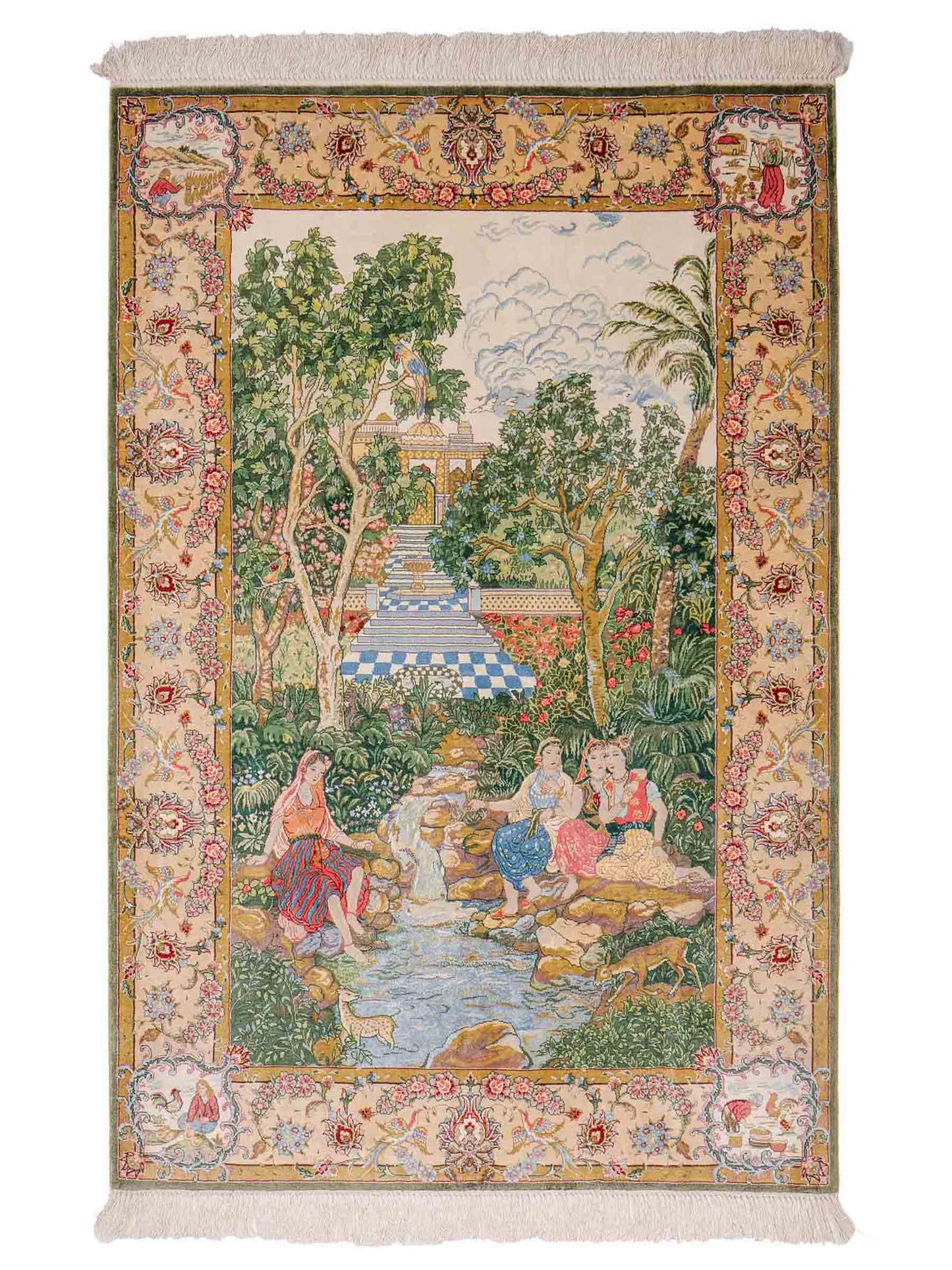 Sehr feiner, handgeknüpfter Khademi Ghom Orientteppich aus Seide, grün. 140x95 cm. Vertrieb durch Jupiter Intl.