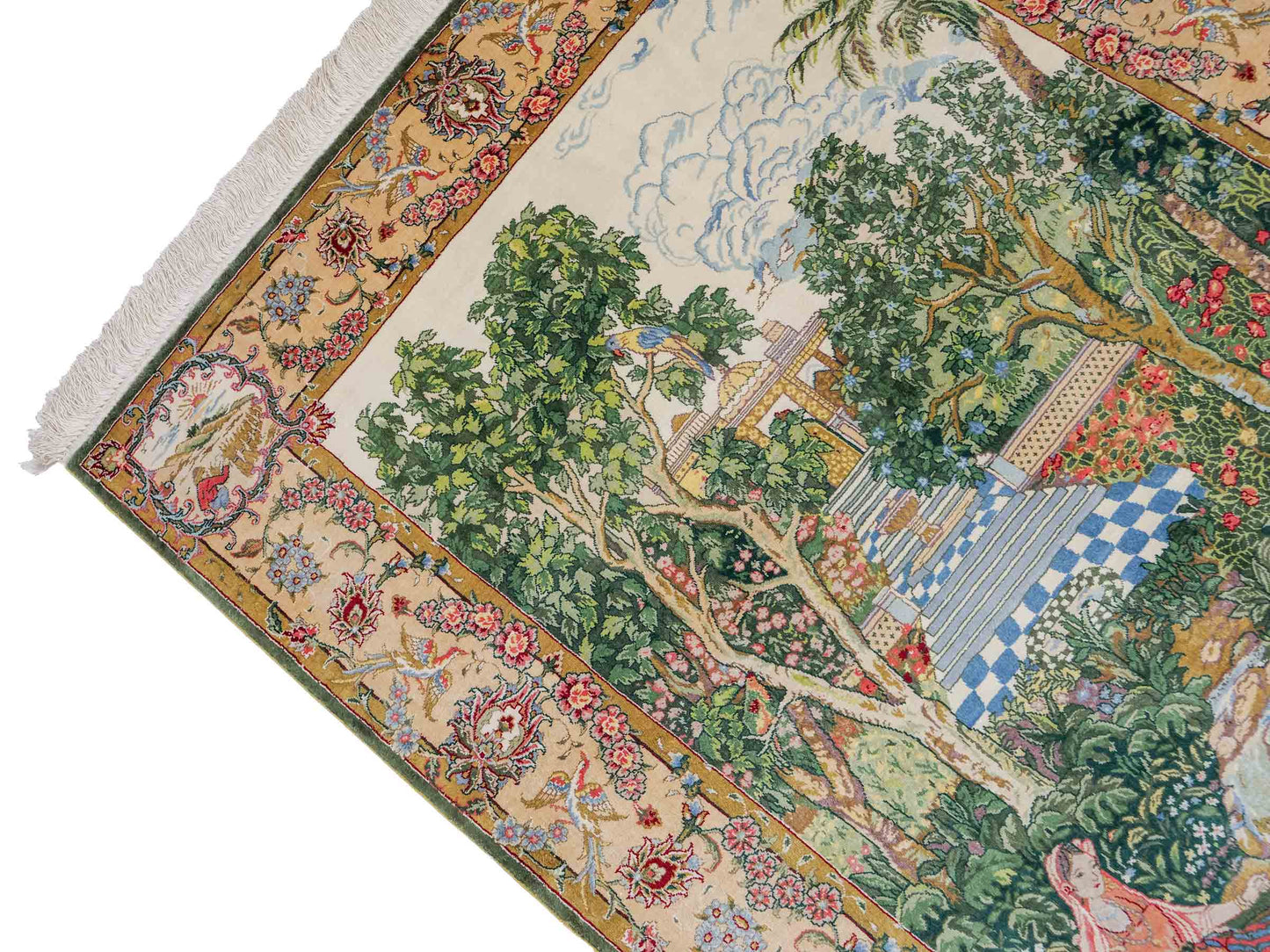 Sehr feiner, handgeknüpfter Khademi Ghom Orientteppich aus Seide, grün. 140x95 cm. Vertrieb durch Jupiter Intl.