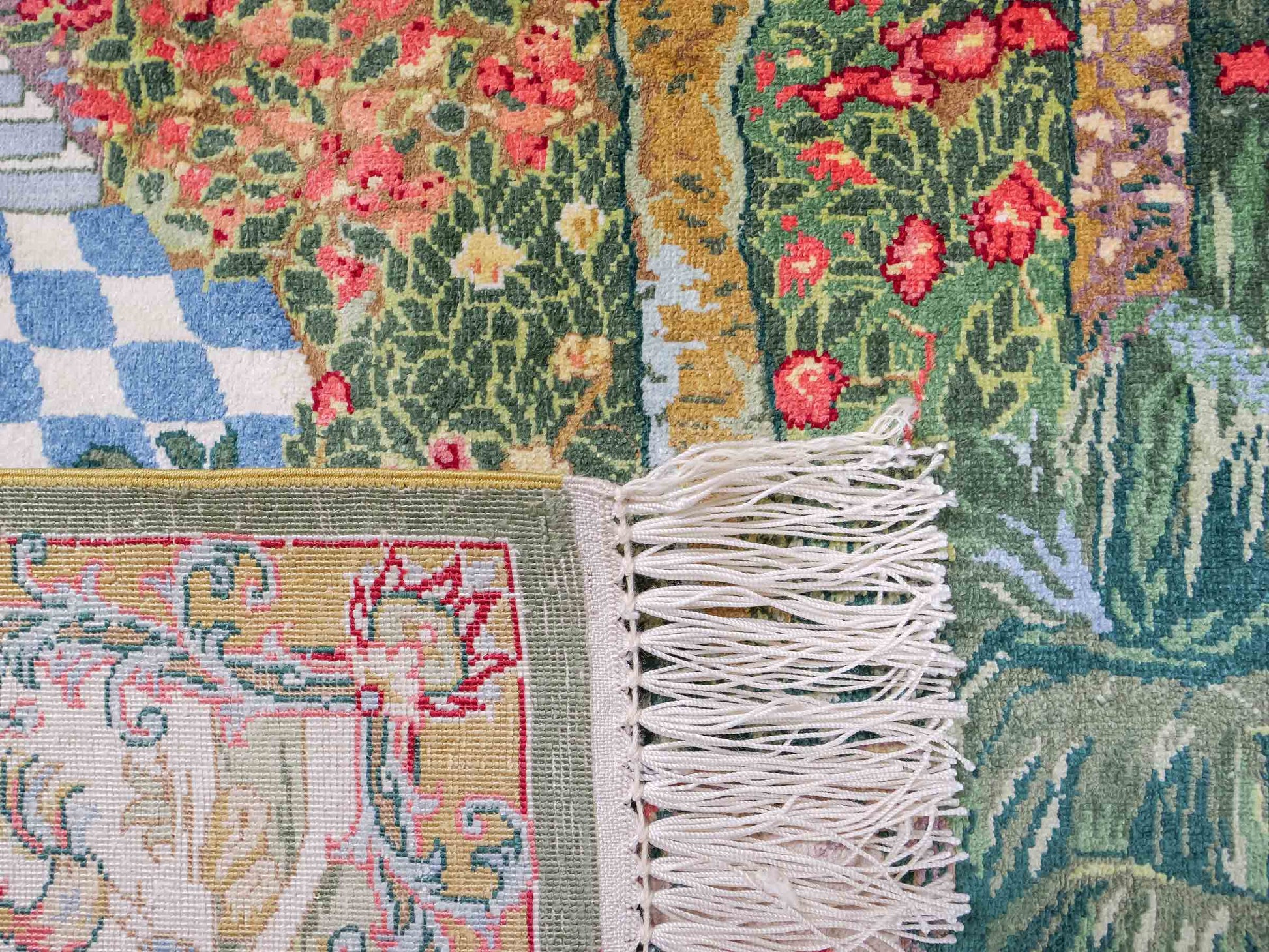 Sehr feiner, handgeknüpfter Khademi Ghom Orientteppich aus Seide, grün. 140x95 cm. Vertrieb durch Jupiter Intl.