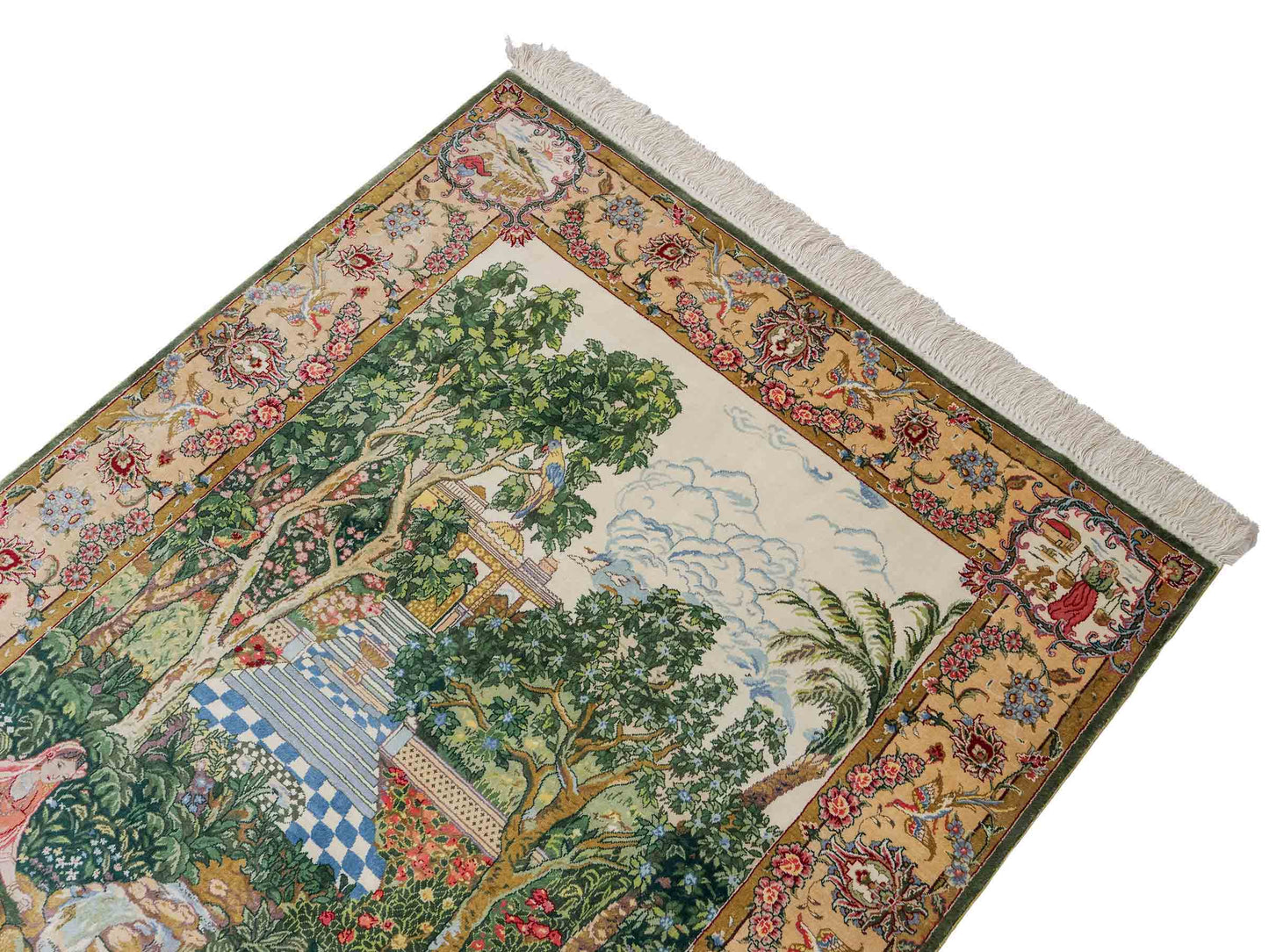 Sehr feiner, handgeknüpfter Khademi Ghom Orientteppich aus Seide, grün. 140x95 cm. Vertrieb durch Jupiter Intl.
