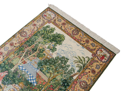 Sehr feiner, handgeknüpfter Khademi Ghom Orientteppich aus Seide, grün. 140x95 cm. Vertrieb durch Jupiter Intl.