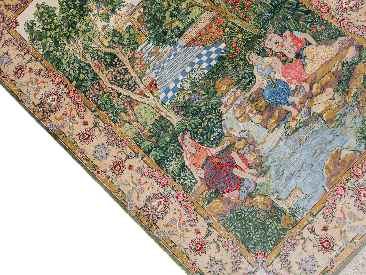 Sehr feiner, handgeknüpfter Khademi Ghom Orientteppich aus Seide, grün. 140x95 cm. Vertrieb durch Jupiter Intl.