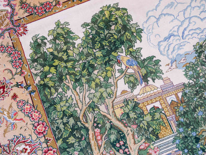 Sehr feiner, handgeknüpfter Khademi Orientteppich mit Ghom Design aus reiner Seide, grün, multicolor. 141x94 cm. Vertrieb durch Jupiter Intl.