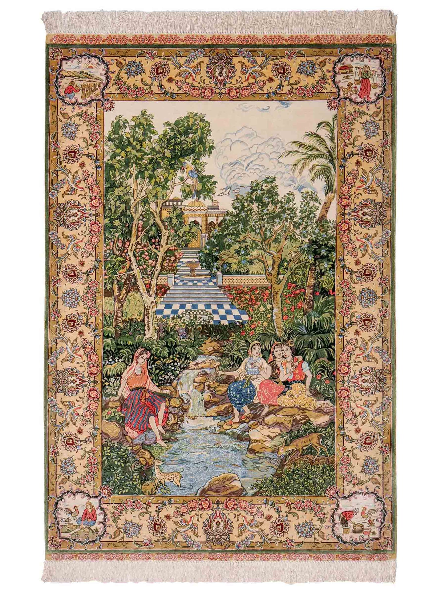 Sehr feiner, handgeknüpfter Khademi Ghom Orientteppich aus Seide, grün. 143x94 cm. Vertrieb durch Jupiter Intl.