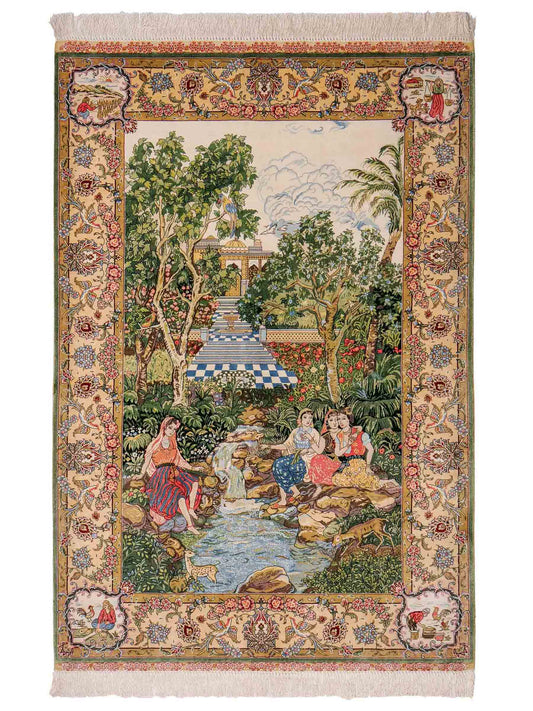 Sehr feiner, handgeknüpfter Khademi Ghom Orientteppich aus Seide, grün. 143x94 cm. Vertrieb durch Jupiter Intl.