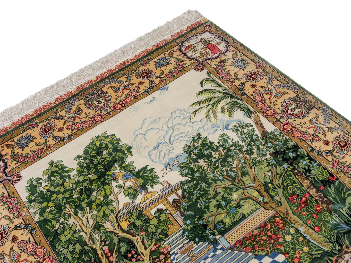 Sehr feiner, handgeknüpfter Khademi Ghom Orientteppich aus Seide, grün. 143x94 cm. Vertrieb durch Jupiter Intl.