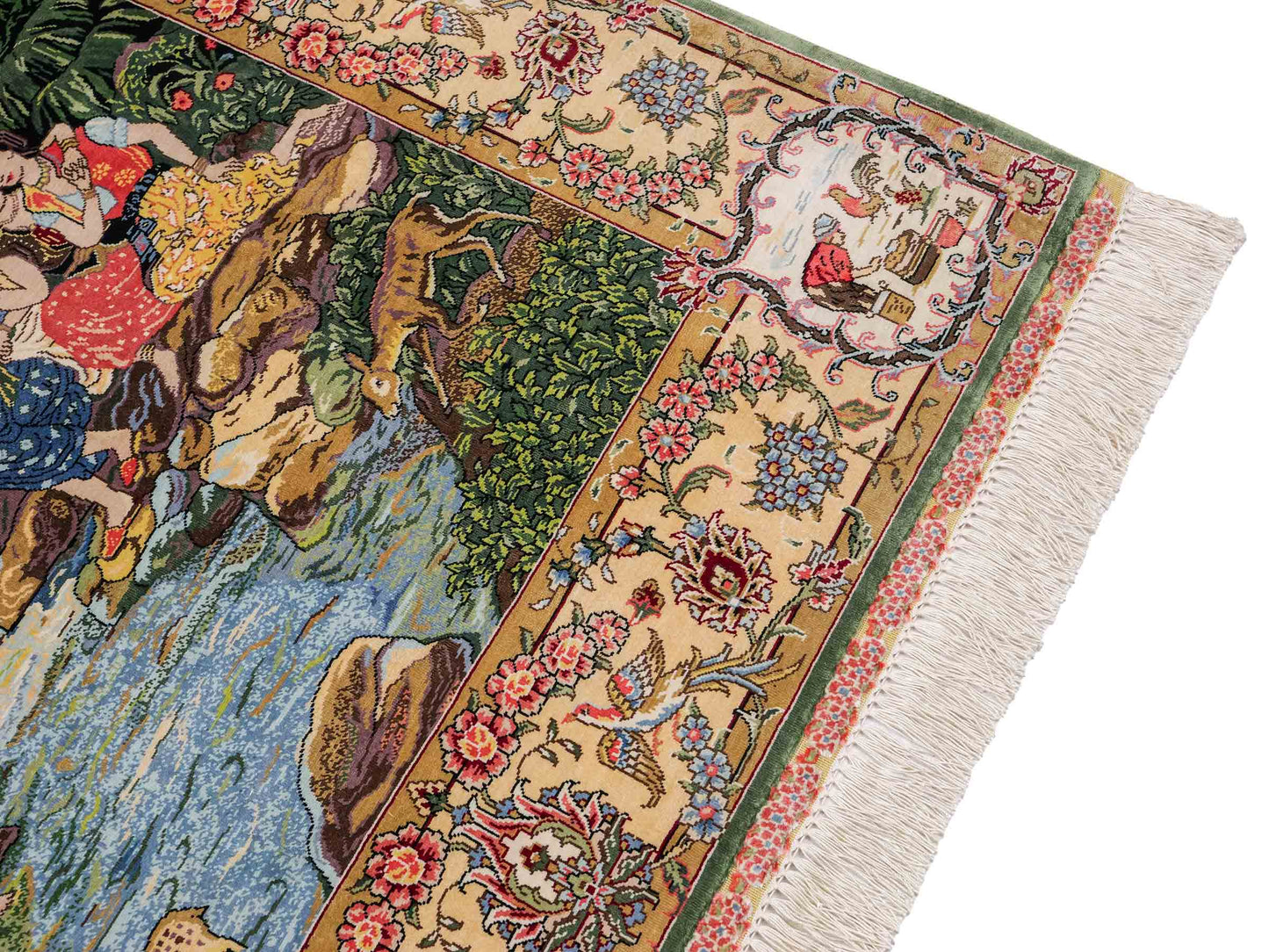Sehr feiner, handgeknüpfter Khademi Ghom Orientteppich aus Seide, grün. 143x94 cm. Vertrieb durch Jupiter Intl.