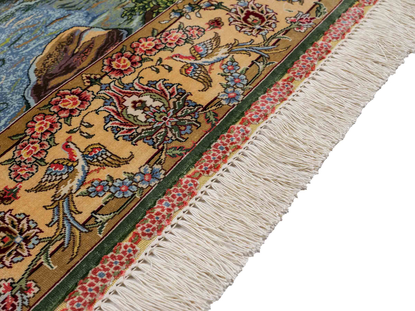 Sehr feiner, handgeknüpfter Khademi Ghom Orientteppich aus Seide, grün. 143x94 cm. Vertrieb durch Jupiter Intl.