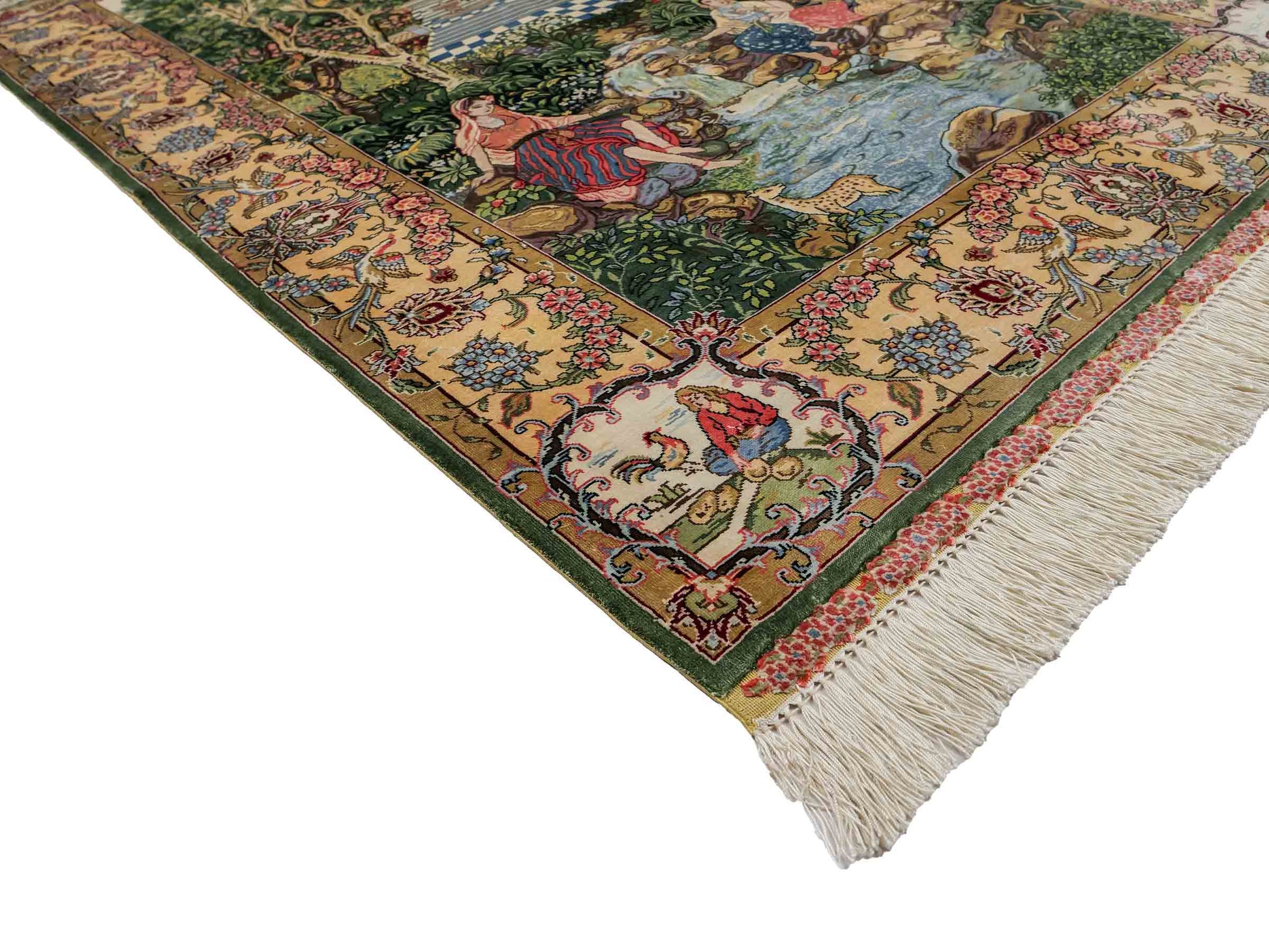 Sehr feiner, handgeknüpfter Khademi Ghom Orientteppich aus Seide, grün. 143x94 cm. Vertrieb durch Jupiter Intl.