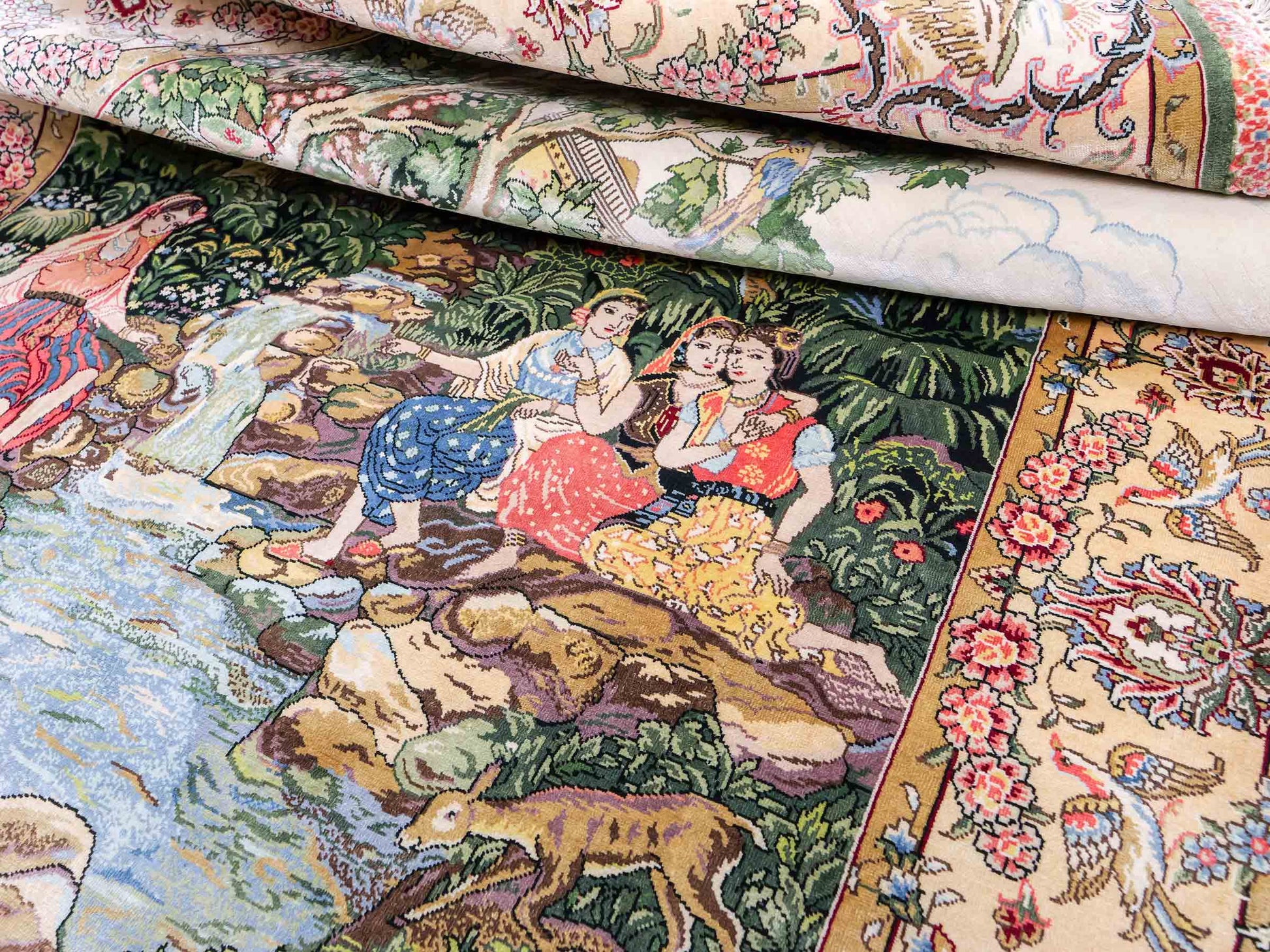 Sehr feiner, handgeknüpfter Khademi Ghom Orientteppich aus Seide, grün. 143x94 cm. Vertrieb durch Jupiter Intl.