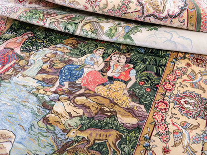 Sehr feiner, handgeknüpfter Khademi Ghom Orientteppich aus Seide, grün. 143x94 cm. Vertrieb durch Jupiter Intl.