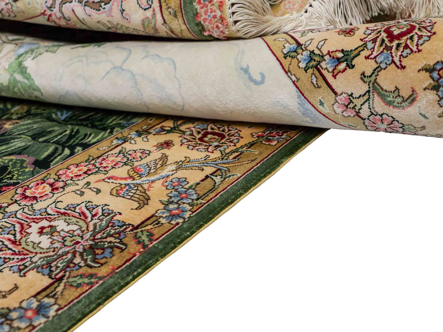 Sehr feiner, handgeknüpfter Khademi Ghom Orientteppich aus Seide, grün. 143x94 cm. Vertrieb durch Jupiter Intl.