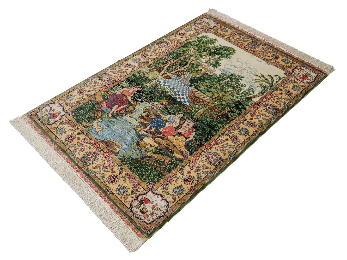 Sehr feiner, handgeknüpfter Khademi Ghom Orientteppich aus Seide, grün. 143x94 cm. Vertrieb durch Jupiter Intl.