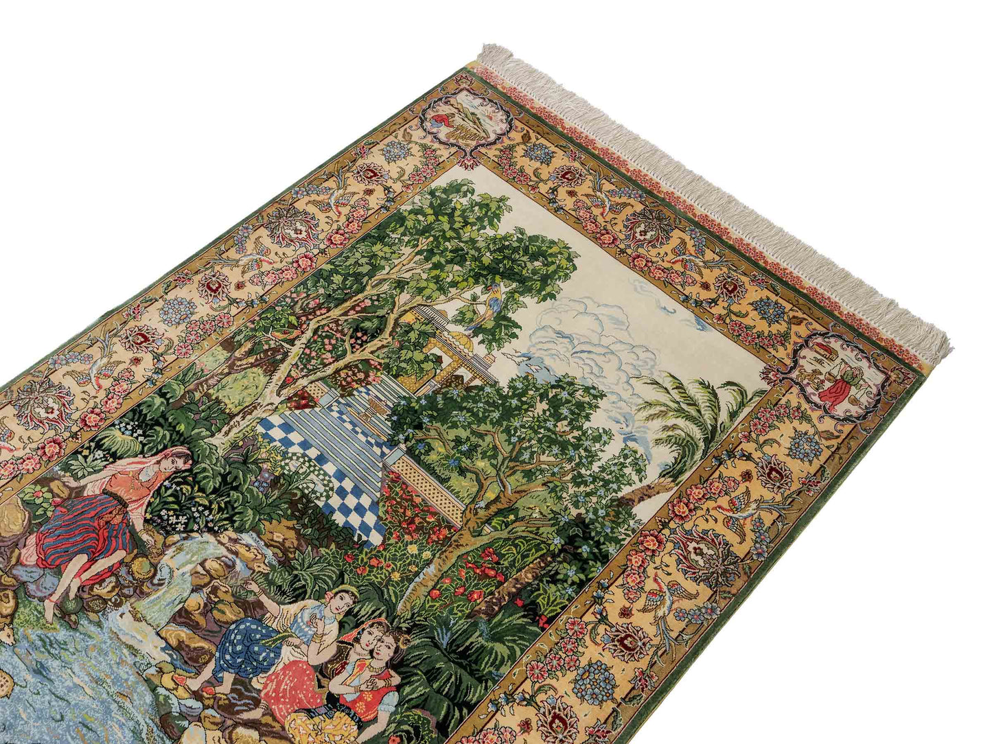Sehr feiner, handgeknüpfter Khademi Ghom Orientteppich aus Seide, grün. 143x94 cm. Vertrieb durch Jupiter Intl.