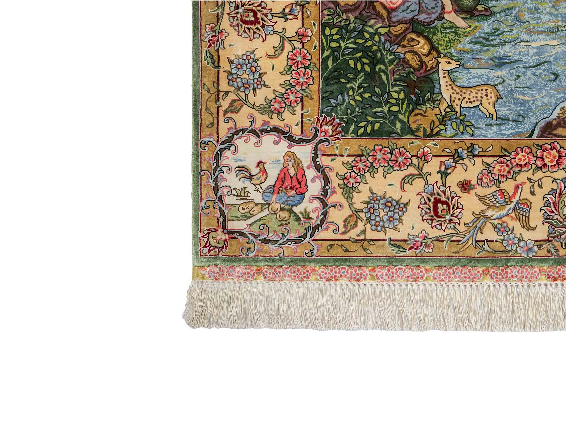 Sehr feiner, handgeknüpfter Khademi Ghom Orientteppich aus Seide, grün. 143x94 cm. Vertrieb durch Jupiter Intl.