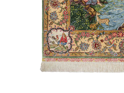 Sehr feiner, handgeknüpfter Khademi Ghom Orientteppich aus Seide, grün. 143x94 cm. Vertrieb durch Jupiter Intl.