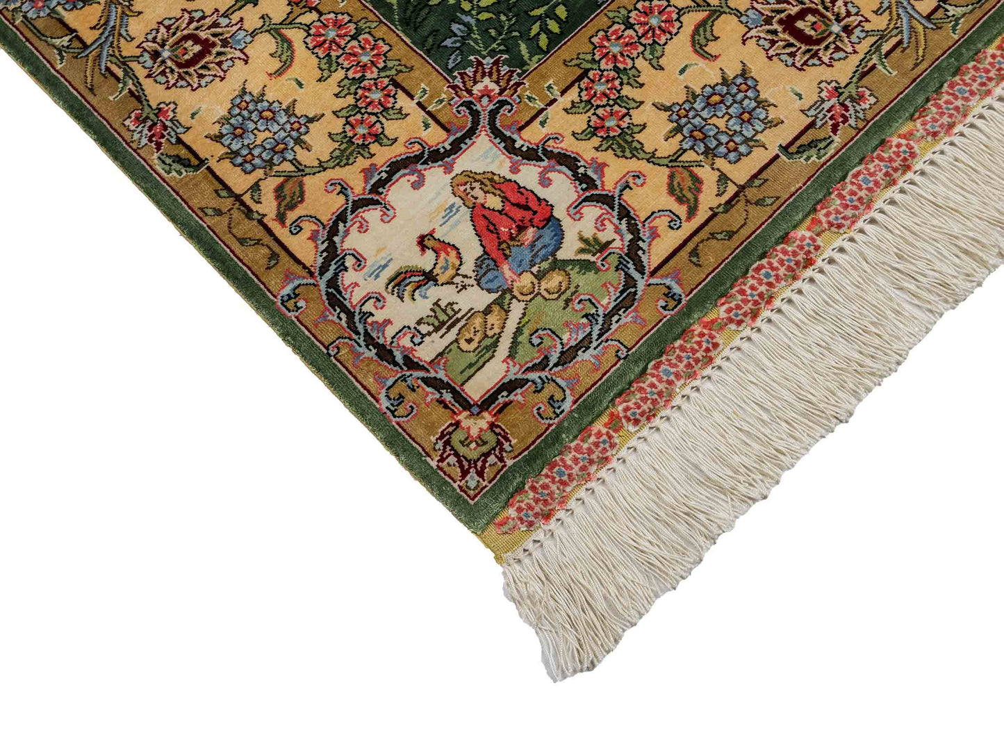 Sehr feiner, handgeknüpfter Khademi Ghom Orientteppich aus Seide, grün. 143x94 cm. Vertrieb durch Jupiter Intl.