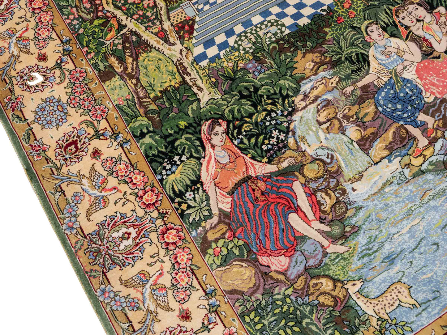 Sehr feiner, handgeknüpfter Khademi Ghom Orientteppich aus Seide, grün. 143x94 cm. Vertrieb durch Jupiter Intl.