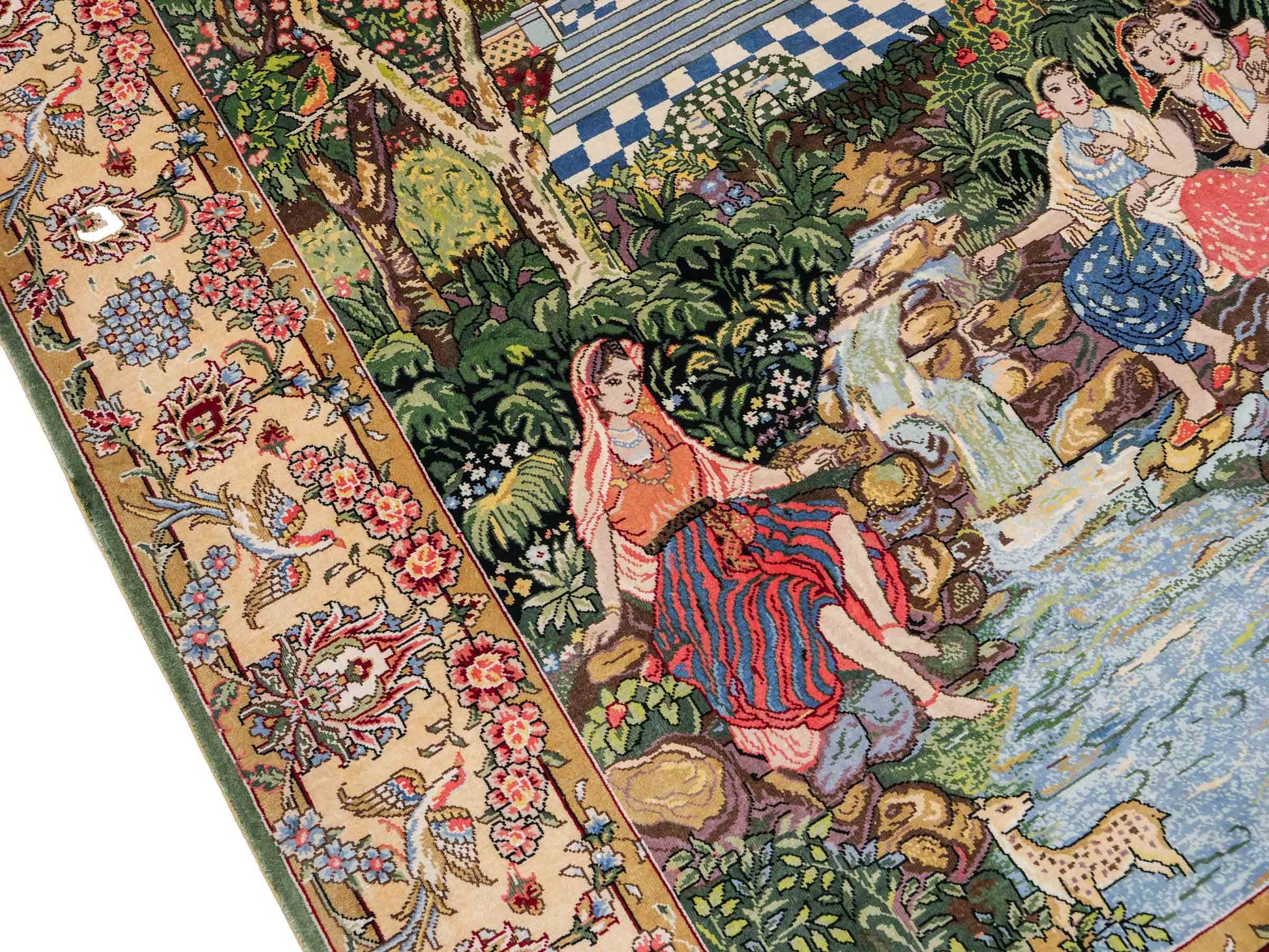 Sehr feiner, handgeknüpfter Khademi Ghom Orientteppich aus Seide, grün. 143x94 cm. Vertrieb durch Jupiter Intl.