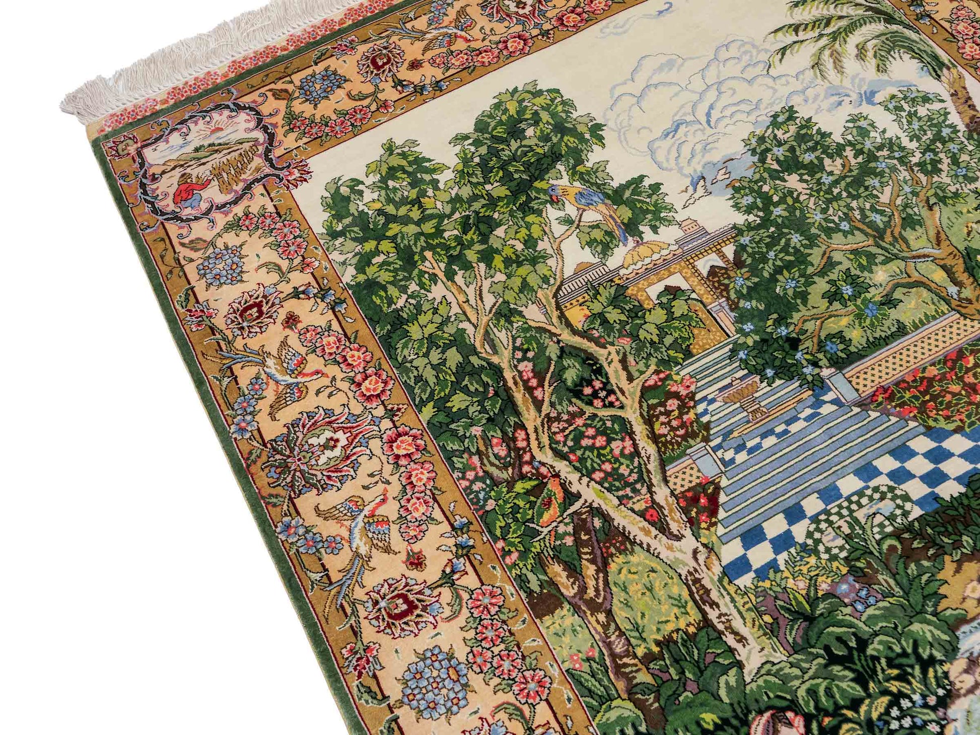 Sehr feiner, handgeknüpfter Khademi Ghom Orientteppich aus Seide, grün. 143x94 cm. Vertrieb durch Jupiter Intl.