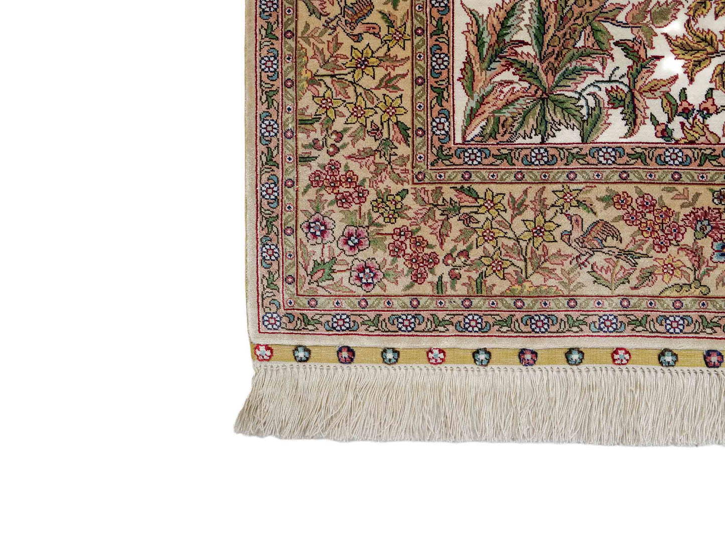 Sehr feiner, handgeknüpfter Khademi Ghom Orientteppich aus Seide, creme. 154x94 cm. Vertrieb durch Jupiter Intl.