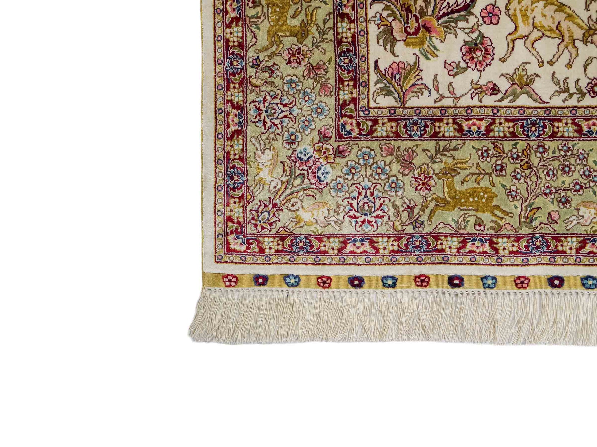 Sehr feiner, handgeknüpfter Khademi Orientteppich mit Ghom  Design aus reiner Seide, creme, weiß, beige. 155x95 cm. Vertrieb durch Jupiter Intl.