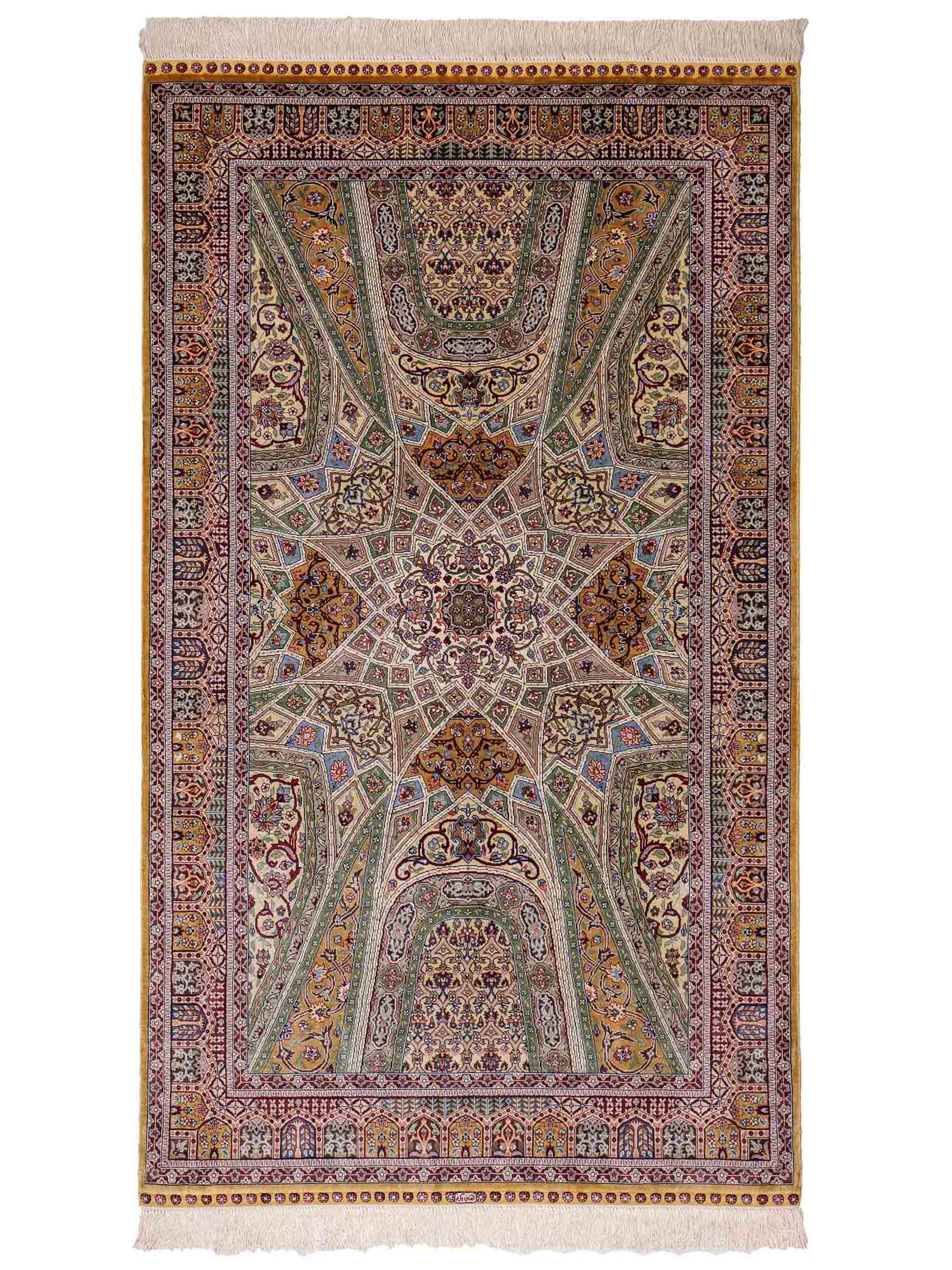 Sehr feiner, handgeknüpfter Khademi Ghom Orientteppich aus Seide, braun, oliv. 161x94 cm. Vertrieb durch Jupiter Intl.