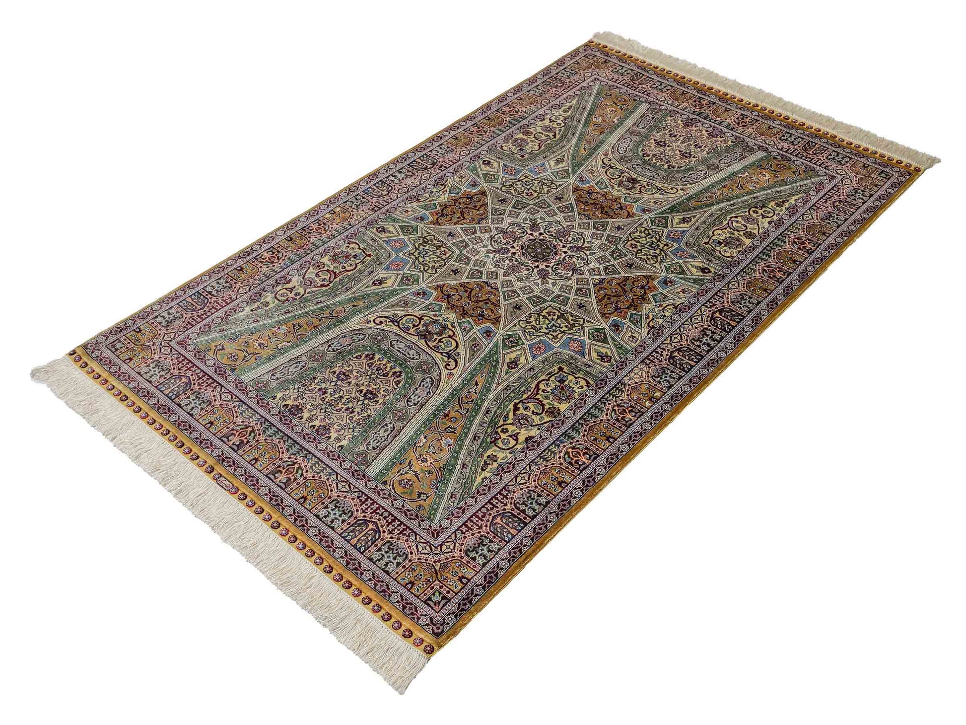 Sehr feiner, handgeknüpfter Khademi Ghom Orientteppich aus Seide, braun, oliv. 161x94 cm. Vertrieb durch Jupiter Intl.