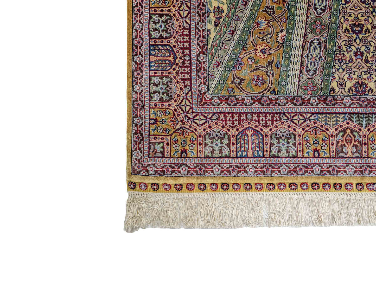 Sehr feiner, handgeknüpfter Khademi Ghom Orientteppich aus Seide, braun, oliv. 161x94 cm. Vertrieb durch Jupiter Intl.
